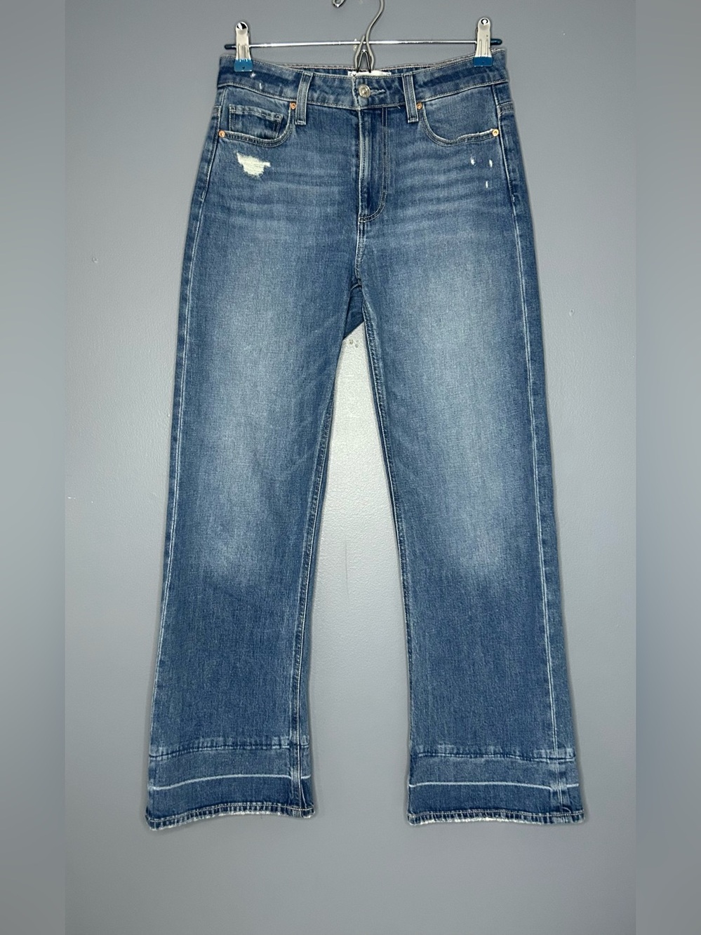 Paige Leenah Ankle Jeans Womens 24 Blue Med Wash Waterfront Distressed High Rise